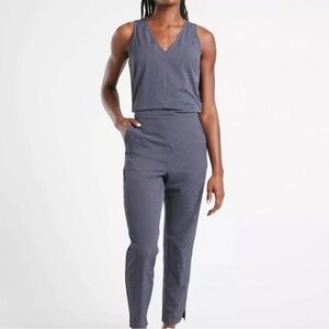 Athleta Brooklyn‎ Textured Blue Tonal Leopard Jumpsuit 18 Women’s Plus Size Yoga